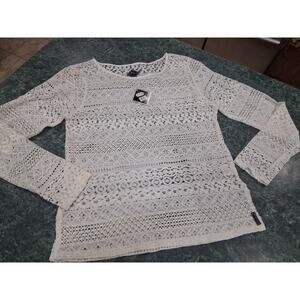 Blanc du Nil France Womens 40 Medium Stretch Sheer Lace Long Sleeve Top Ivory